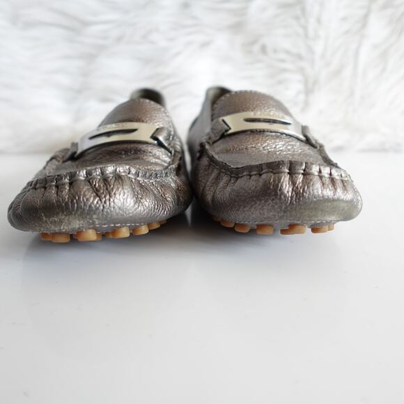 Coach Nola Silver Calf Grain Leather Logo Slip On Driving Shoe Moccasin Loafers - Picture 5 of 16